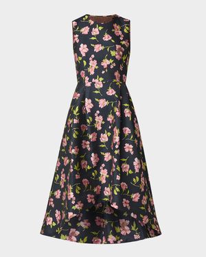 Jeanne High-Low Floral Jacquard Midi Dress