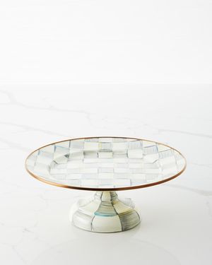 Sterling Check Enamel Pedestal Platter, Small