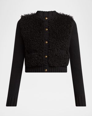 Combo Curly Wool-Blend Cardigan