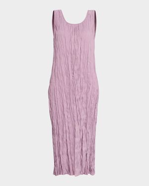 Sleeveless Crinkled Scoop-Neck Midi Dress