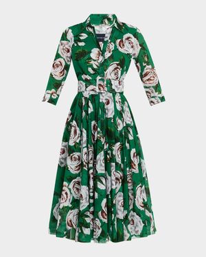 Aster Belted Floral-Print Cotton Midi Shirtdress
