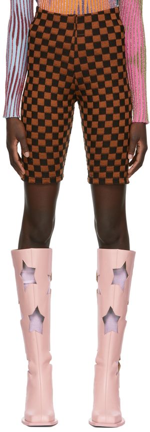 ANDREJ GRONAU SSENSE Exclusive Brown & Black Check Bike Shorts