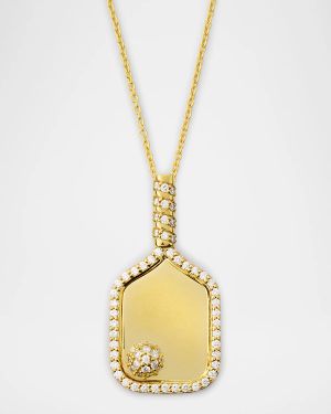 18K Yellow Gold Diamond Pickleball Paddle Pendant Necklace