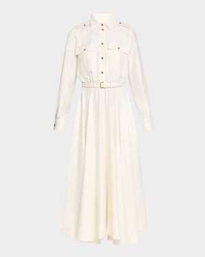 Lela Shantung Nep Midi Shirtdress With Belt