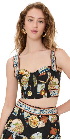 FARM Rio Trip Souvenir Black Topstiching Lastex Top Trip Souvenir Black L