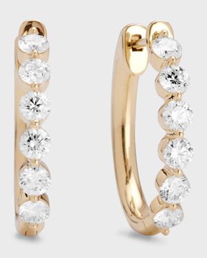 18k Yellow Gold Diamond Hoop Earrings, 1.5 ct., .75"