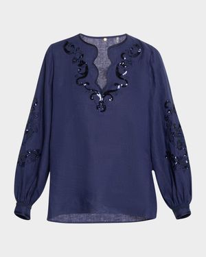 Soraya Sequin Embroidered Linen Blouse