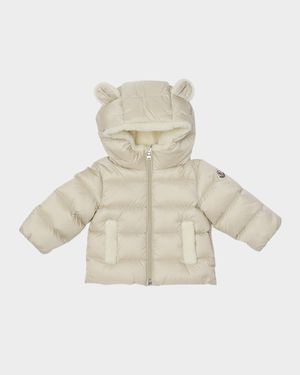 Girl's Borgan Teddy Bear Ear Hooded Down Coat, Size 6M-3