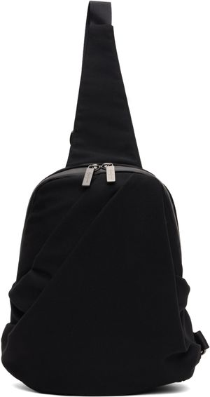 YOHJI YAMAMOTO Black Wool Gabardine Nylon Tuck Sling Backpack