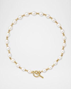 Pearl Linked Necklace with Diamonds in 18K Gold, 10-12mm