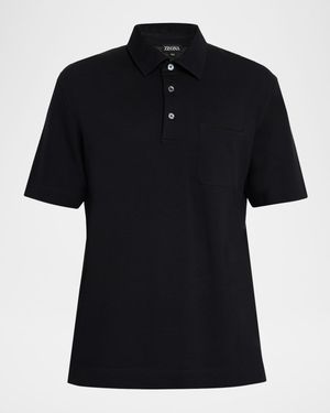 Men's Cotton Polo Shirt with Leather-Trim Pocket