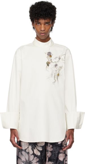 Dries Van Noten Chemise blanc cassé à appliqué à perles