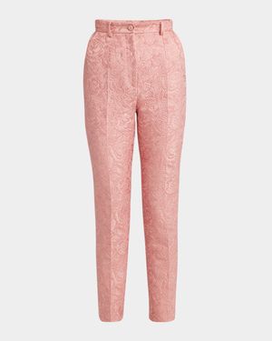 Floral Jacquard Slim-Leg Ankle Pnats