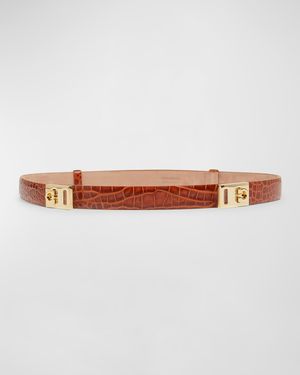 Double Gancini Croc-Embossed Leather Belt