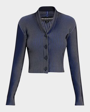 Button-Down Striped Knit Cardigan