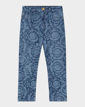 Kid's Lasered Barocco Denim Jeans, Size 6-14