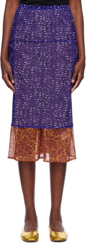 Dries Van Noten Purple & Orange Mesh Midi Skirt