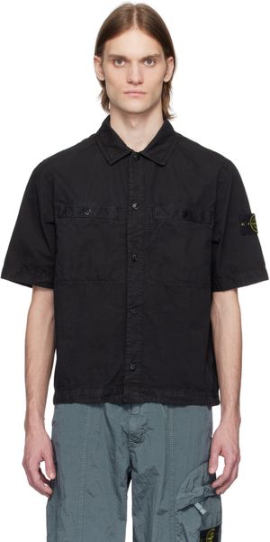 Stone Island Black Brushed Organic Cotton Canvas Old Effect Shirt