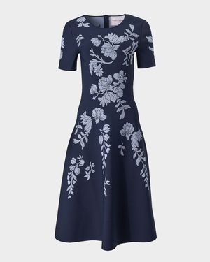 Floral Jacquard Flare Dress