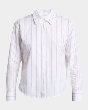 3/4-Sleeve Striped Cotton Button-Down Shirt