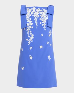 Embroidered Applique Bow Mini Dress