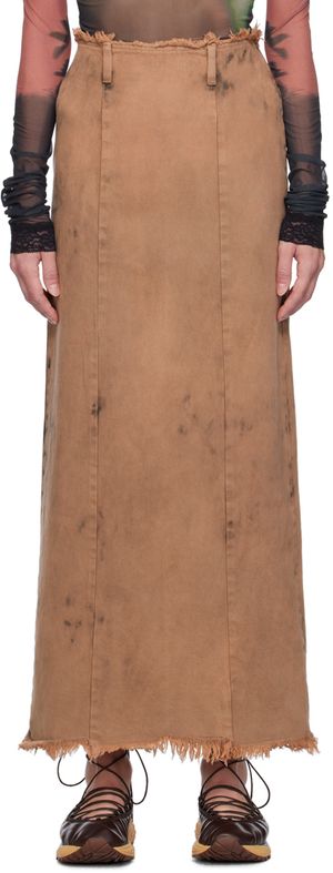 OPEN YY Brown Dyed Denim Maxi Skirt