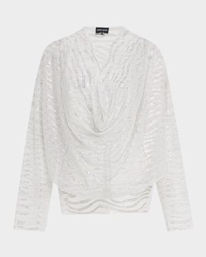 Embellished Draped Long-Sleeve Blouse