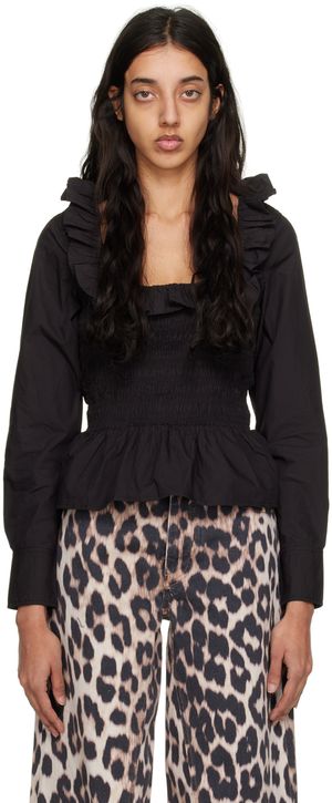 GANNI Black Smock Blouse