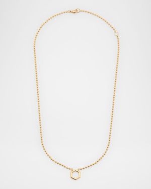 18K Yellow Gold Bead Hexagon Pendant Necklace
