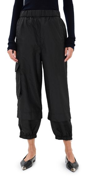 Tibi Crispy Nylon Pull On Joggers Black L