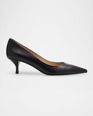 Stuart Leather Kitten-Heel Pumps