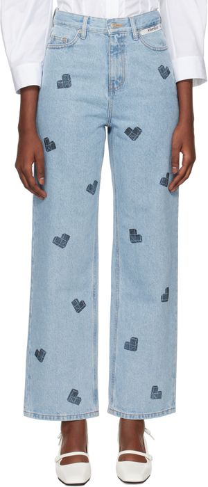 KIMHĒKIM Blue Heart Puzzle Stamped Jeans