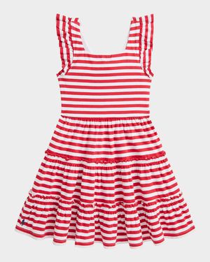 Girl's Striped Open Back Day Dress, Size 2-6X