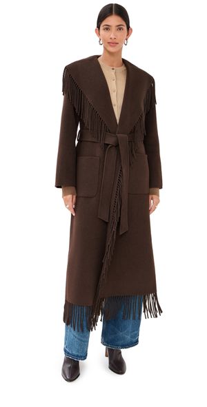 SIMKHAI Carrie Fringe Robe Coat Chocolate M