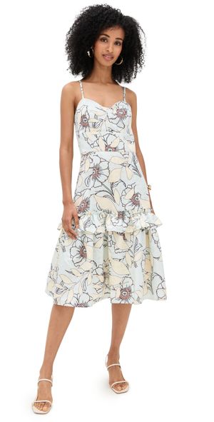 TRUTH Paneled Midi Dress Blue Tropic Print M