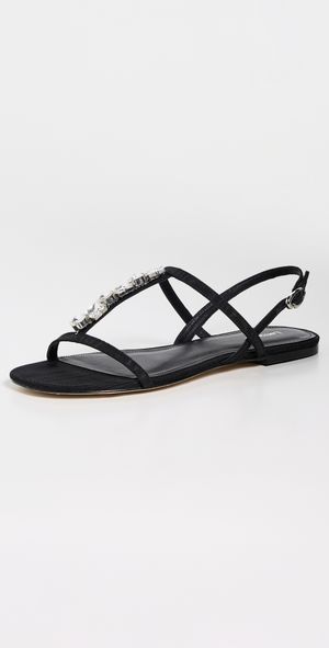 Larroudé Calypso Flat Sandals Black 5.5