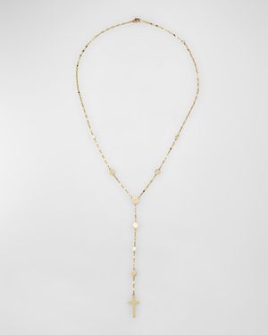 14K Yellow Gold Disc Chain Lariat Crossary Necklace, 18"