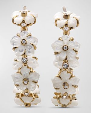 White Mother of Pearl and White Diamond Hoop Earrings in 18K Gold