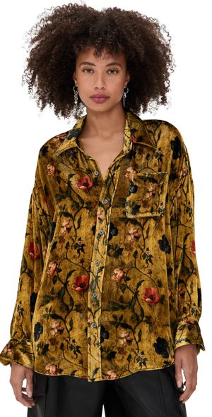 R13 Drop Neck Velvet Shirt Ochre Floral S