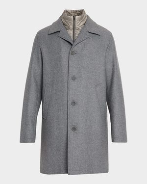 Men's Wool Car Coat with Bib