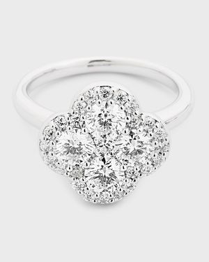 18K White Gold Diamond Flower Ring, Size 6.75, 1.93tcw