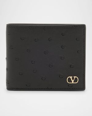 Men's Ostrich-Effect VLogo Bifold Wallet