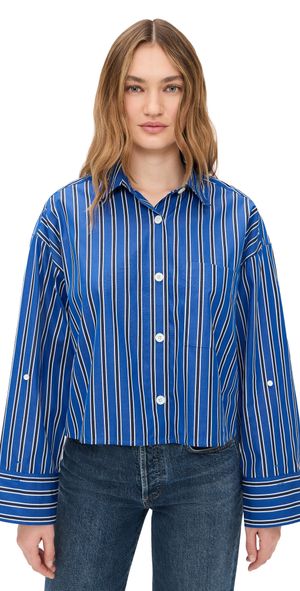 Madewell Straight Hem Shirt In Poplin Riviera Coast Stripe XS