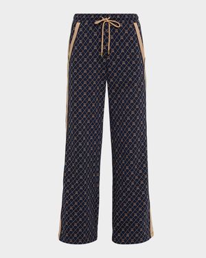 Ezra Nova Monogram Wide-Leg Drawstring Sweatpants