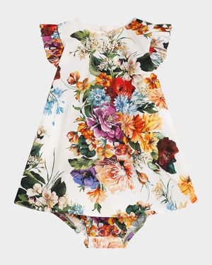 Girl's Floral Cotton Dress with Bloomers, Size 3M-30M