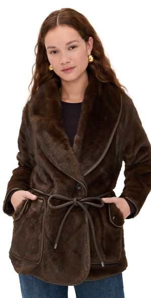 Avec Les Filles Coat Shawl Collar Coat With Binding Espresso XL