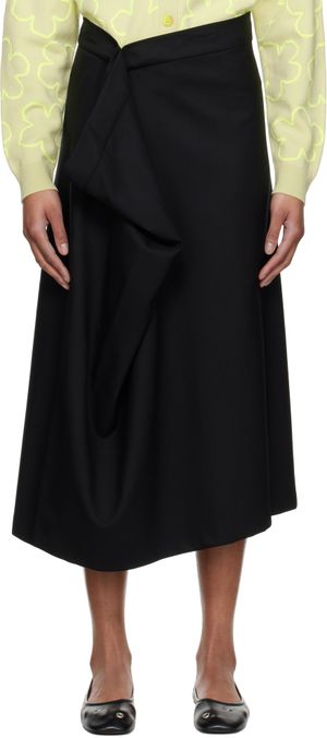 Kenzo Black Kenzo Paris Virgin Wool Midi Skirt