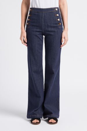 La Petite Etoile - Jean droit taille haute boutonné en coton mélangé - Taille 40 - Bleu
