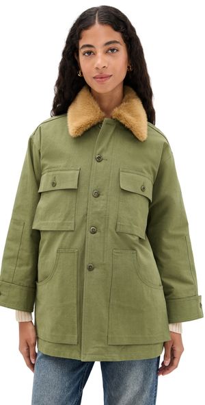 THE GREAT. The Quilted Liner Parka Army w/ Hot Orange 3