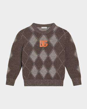 Boy's Intarsia Argyle Crewneck Sweater, Size 4-6
